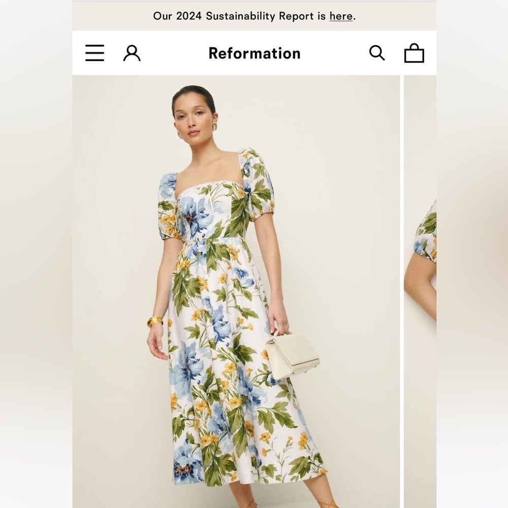 Reformation Marella Linen Dress Botanist - Size 4